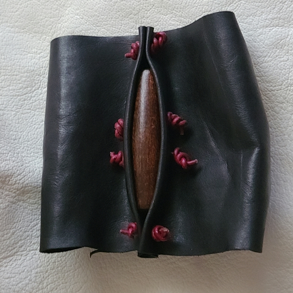 NWOT Handmade MyxxBlenz black leather and wood cuff bracelet